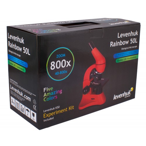 Mikroskops ar Eksperiment&amp;#x101;lo Komplektu K50 Levenhuk Rainbow 50L Debeszil&amp;#x101; kr&amp;#x101;s&amp;#x101; 40x - 800x